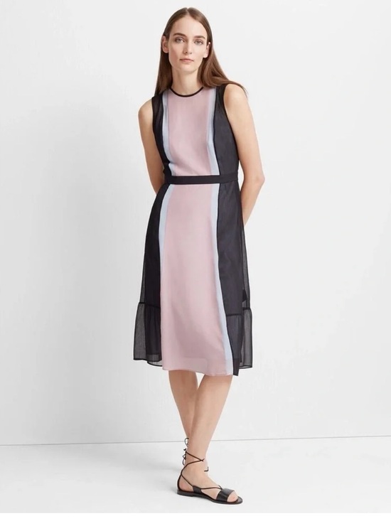 Club Monaco Dresses & Skirts - Club Monaco a-line Sleeveless Colorblock Midi Dress in Pink and Black size 4
